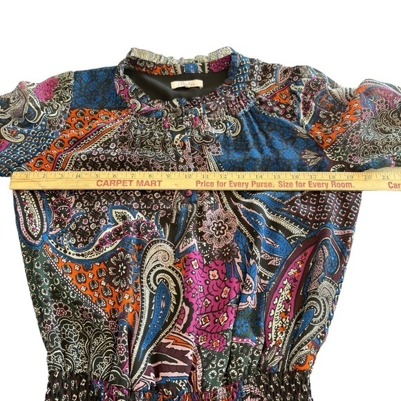 Parker Dress $298 MSRP Multicolor Harlow Paisley Ruffle Trim Sz Small Drop Waist - Picture 8 of 10